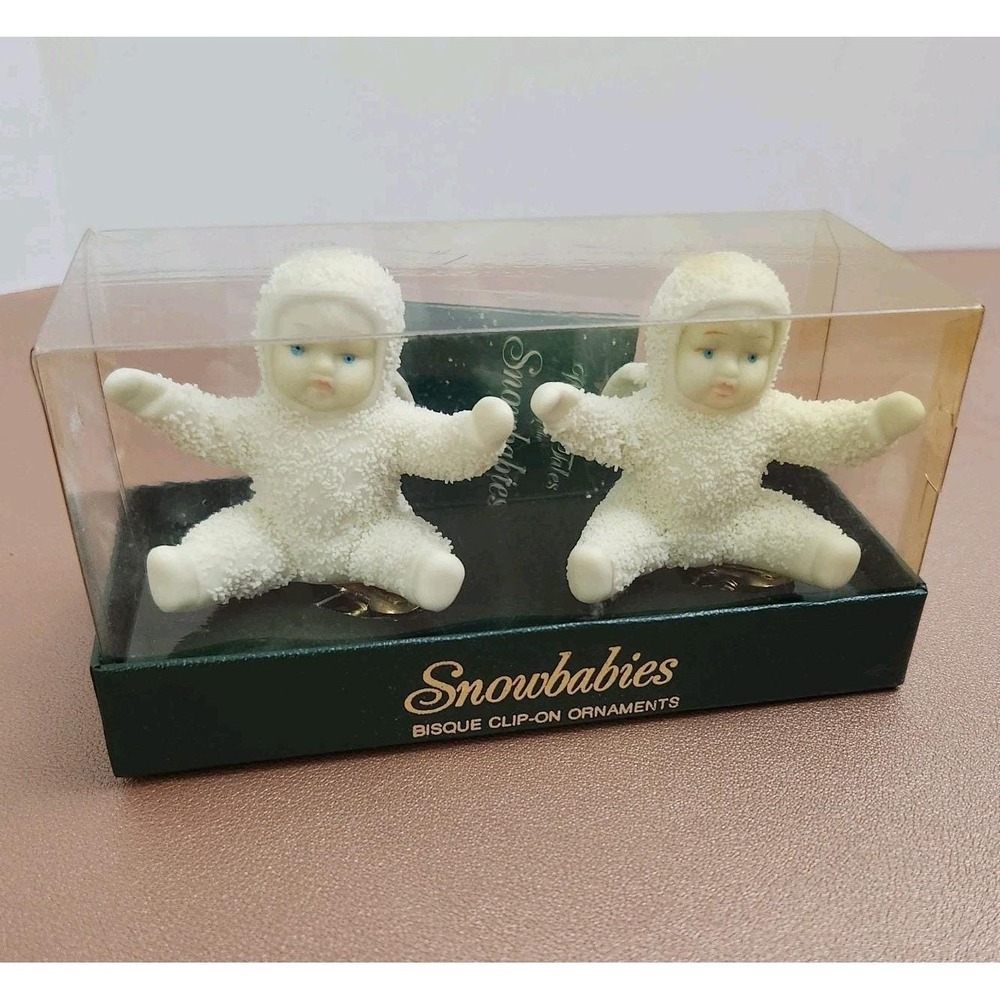 Department 56 Snowbabies Bisque Clip-on Ornaments Vintage 1987 Set of 2